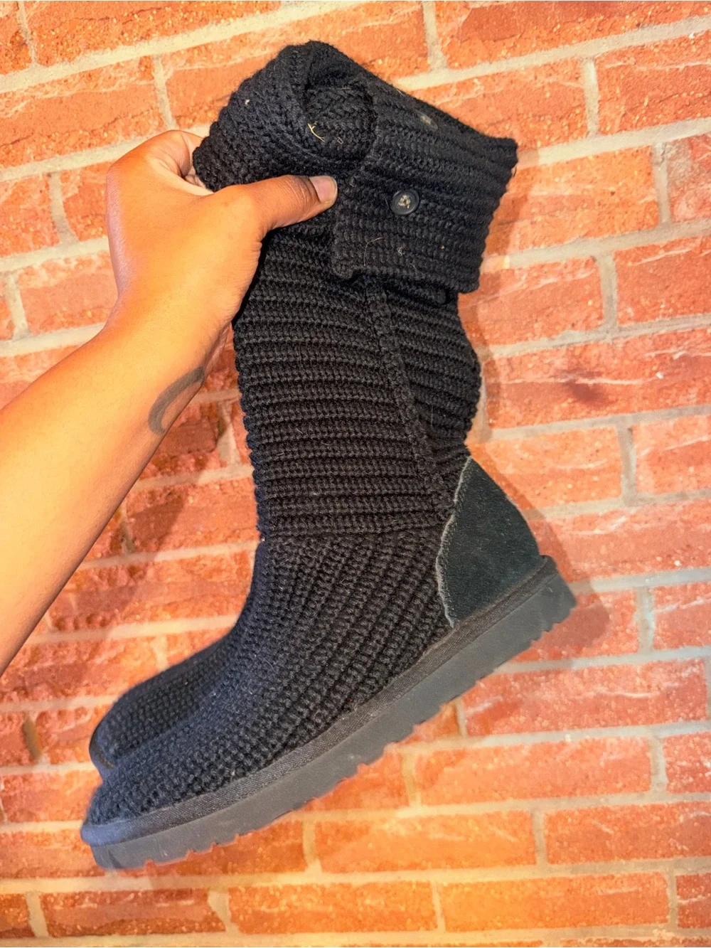 UGG Black Knit Cable-Style Tall Boots